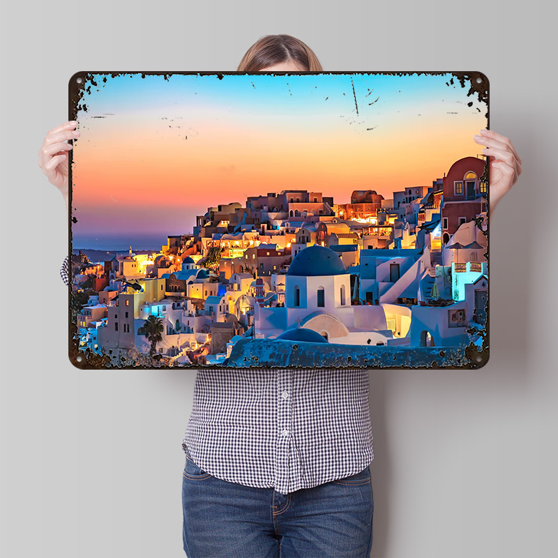 Travel Accessories Greece - Santorini Greece Travel Tinplate Poster Custom