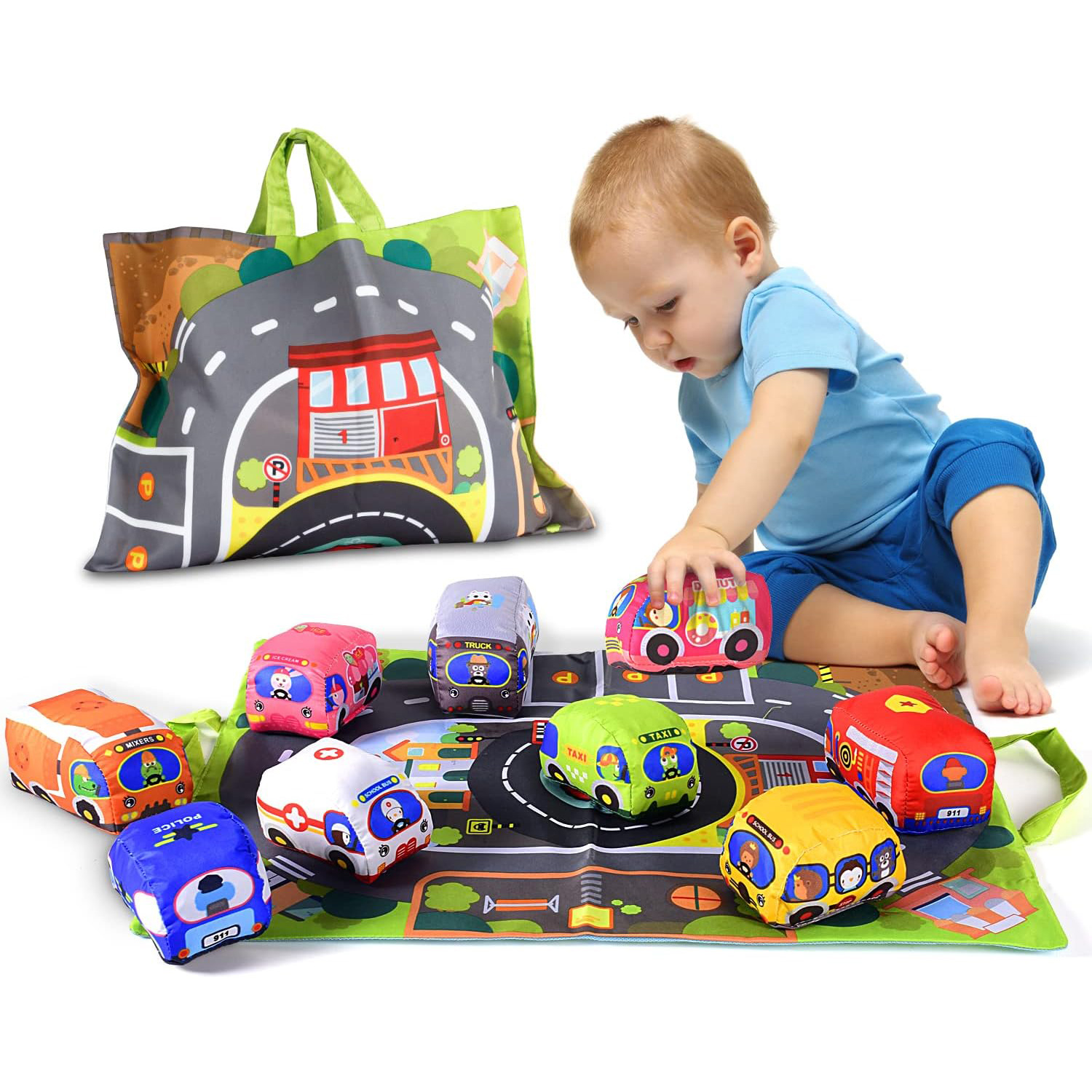 Soft Fabric Car Toy Set for Ba - Travel Accessories Toddler のレビューと価格