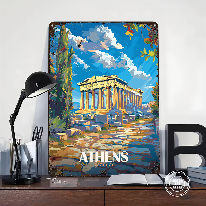 Greece City Travel Tin Sign Wa - Travel Accessories Greece のレビューと価格